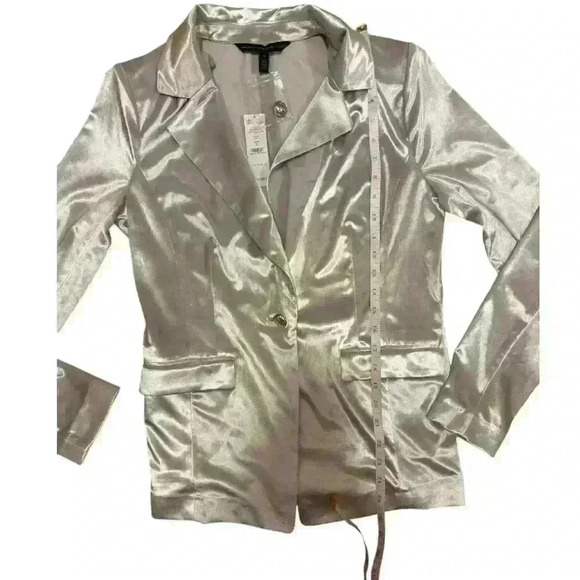 White House Black Market Silver Velvet Long Line Blazer Size Small NWT - Picture 10 of 13